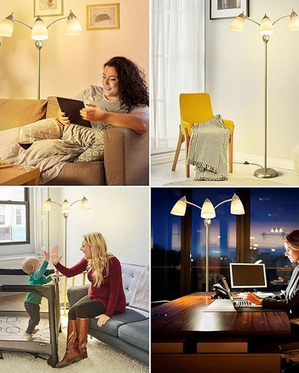 DINGLILIGHTING Floor Lamp Gold for Room: 3-Light Adjustable Flexible Gooseneck Tree Standing Lamp for Bedroom Study Room Office - Modern Multi Head Reading Floor Lights - LeafyLoom