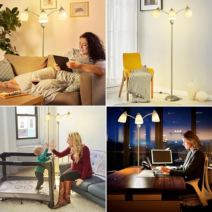 DINGLILIGHTING Floor Lamp Gold for Room: 3-Light Adjustable Flexible Gooseneck Tree Standing Lamp for Bedroom Study Room Office - Modern Multi Head Reading Floor Lights - LeafyLoom