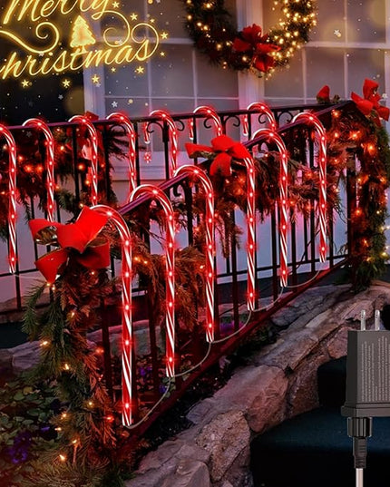 AOSEA Christmas Candy Cane Lights, Upgraded 80 Red LEDs Christmas Decorations Outdoor&Indoor, 10 Pack Waterproof Christmas Lights with 8 Lighting Modes for Pathway, Yard, Walkway, Lawn, Garden Decor AOSEA