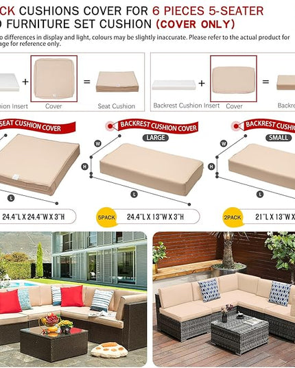 ClawsCover 12Pack Outdoor Seat and Back Cushions Replacement Covers Fit for 6Pieces 5-Seater Wicker Rattan Patio Furniture Conversation Set Sectional Couch Chairs,Light Khaki-Include Cover Only - LeafyLoom