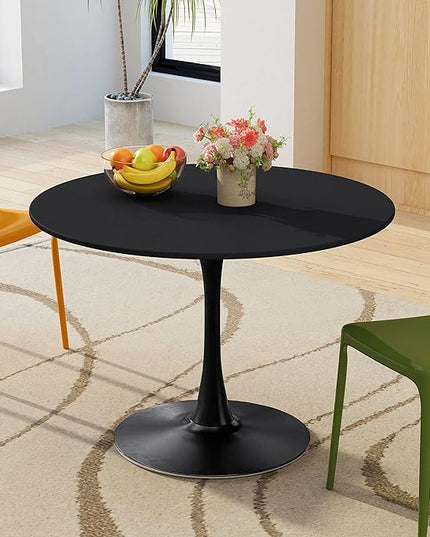 NicBex Dining Table Contemporary Kitchen Table Farmhouse Rustic 42.12" Modern Round Dining Table with Round MDF Table Top, Metal Base Dining Table, End Table Leisure Coffee Table, Black - LeafyLoom