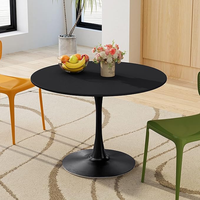 NicBex Dining Table Contemporary Kitchen Table Farmhouse Rustic 42.12" Modern Round Dining Table with Round MDF Table Top, Metal Base Dining Table, End Table Leisure Coffee Table, Black - LeafyLoom