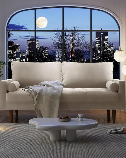Velvet Furniture for Small Spaces, Mid-Century Modern Loveseats for Living Room, Love Seat Couch Sofas, 70 Inches, Beige - LeafyLoom