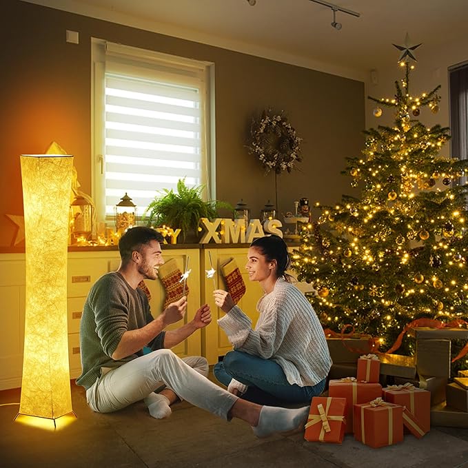 chiphy Floor Lamp, Dimmable 52" (S) Tall Standing Lamp, 3 Levels Adjustable Brightness 12Wx2 LED Bulbs, Column Floor Lamps, White Fabric Shade, Home Decor for Living Room, Bedroom, Kids Room - LeafyLoom