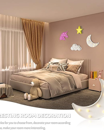 White Moon Decor Bedroom, Battery Powered Moon Night Light for Kids, Kids Room Decor, Baby Room Decor, Nursery Wall Decor, Kids Night Lights for Bedroom, Toddler Night Lights, Baby Night Light - LeafyLoom