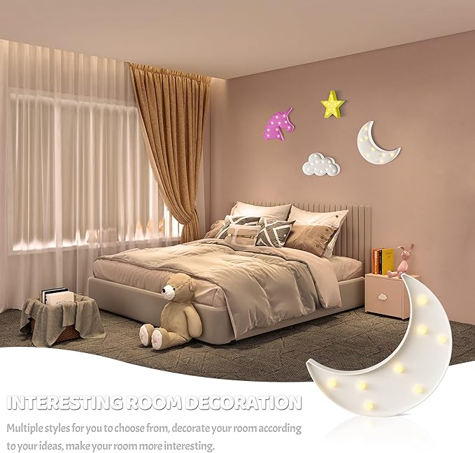 White Moon Decor Bedroom, Battery Powered Moon Night Light for Kids, Kids Room Decor, Baby Room Decor, Nursery Wall Decor, Kids Night Lights for Bedroom, Toddler Night Lights, Baby Night Light - LeafyLoom
