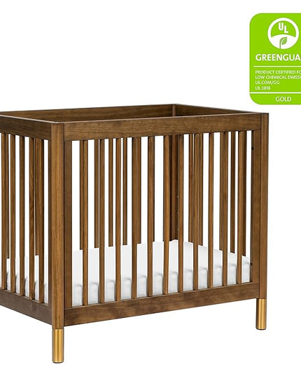 babyletto Gelato 4-in-1 Convertible Mini Crib in Natural Walnut and Brushed Gold Feet, Greenguard Gold Certified - LeafyLoom