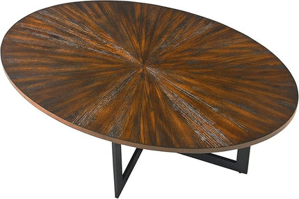 Solid Wood Oval Coffee Table with Cross Metal Legs, 47.9" Industrail Bar Cocktail Table for Living Room Kitchen Office Sofa Table Bristro Table for Cafe/Bar Rustic Brown - LeafyLoom