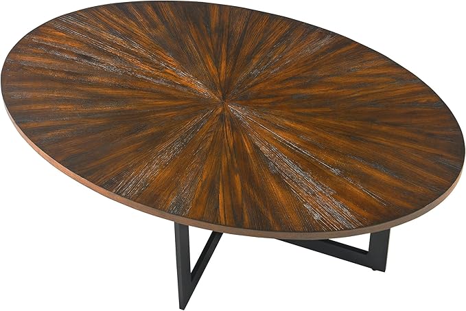 Solid Wood Oval Coffee Table with Cross Metal Legs, 47.9" Industrail Bar Cocktail Table for Living Room Kitchen Office Sofa Table Bristro Table for Cafe/Bar Rustic Brown - LeafyLoom