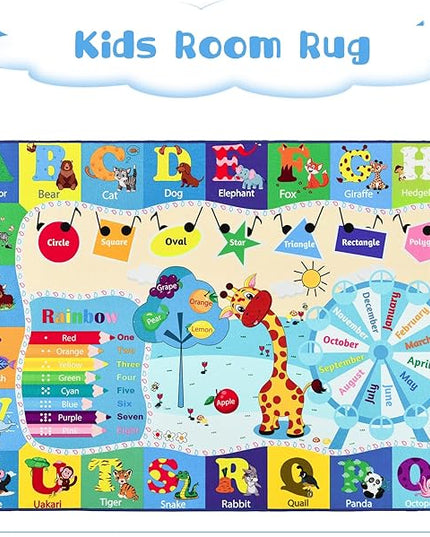 Kids Playroom Rug 4x6 Blue Rugs for Boys Girls Bedroom Child Play Mat Educational and Fun Baby Care Rugs,Learning Rug with ABC Alphabets Animals Shapes No-Slip Carpets for Children Toddler Washable - LeafyLoom