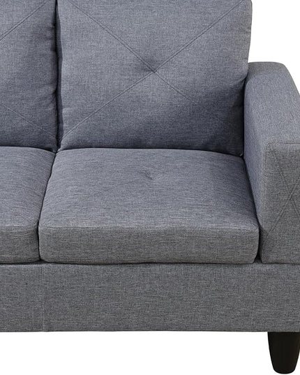 ROOMTEC Button L Shape Sectional Sofa Set, 5 Seat Upholstered Corner Couch with Storage Ottoman, Luxurious Linen Tufted Cushions, for Living Room, Apartment, 97inch, Agate Grey w/Right Chaise Lounge - LeafyLoom