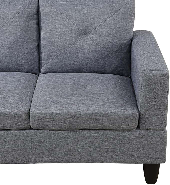 ROOMTEC Button L Shape Sectional Sofa Set, 5 Seat Upholstered Corner Couch with Storage Ottoman, Luxurious Linen Tufted Cushions, for Living Room, Apartment, 97inch, Agate Grey w/Right Chaise Lounge - LeafyLoom