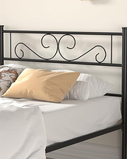 VECELO Twin Size Bed Frame with Headboard, 14 Inch Metal Platform Mattress Foundation, No Boxing Spring Needed, Squeak Resistant, Easy Assembly, Matte Black - LeafyLoom