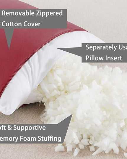 WhatsBedding Memory Foam Body Pillow with Breathable Zippered Cotton Cover, Full Body Pillow for Adults, Long Pillow for Sleeping, Firm Body Pillow Fluffy Supportive, Burgundy Red - LeafyLoom