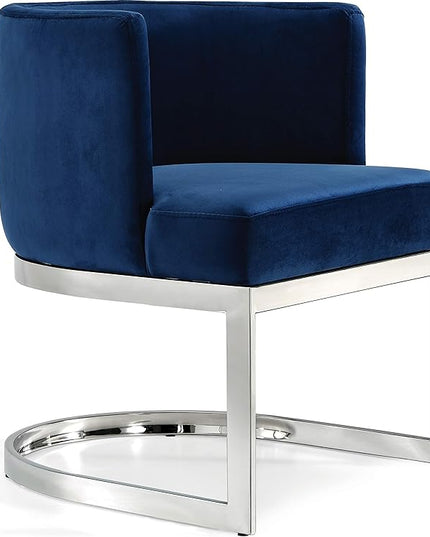 Meridian Furniture Gianna Collection Modern | Contemporary Velvet Upholstered Dining Chair with Polished Chrome Metal Frame, 24" W x 22" D x 29.5" H, Navy - LeafyLoom
