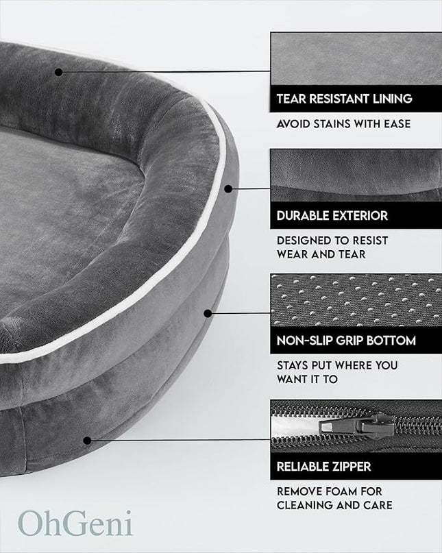 OhGeni Orthopedic Dog Bed Couch for Medium Sized Pets with Egg Foam Support, Four-Sided Bolster Cushions, Soft Tear-Resistant Fabric, and Removable Machine Washable Plush Cover 28-Inch (Gray) OhGeni