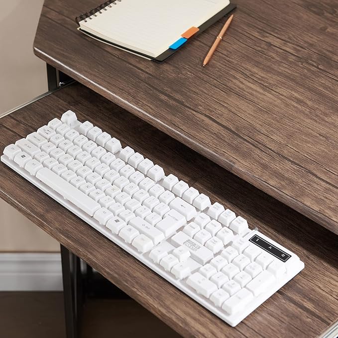 VECELO Corner Computer Desk 42 x 30 inches with Smooth Keyboard & Storage Shelves for Home Office Workstation, Rustic Brown - LeafyLoom