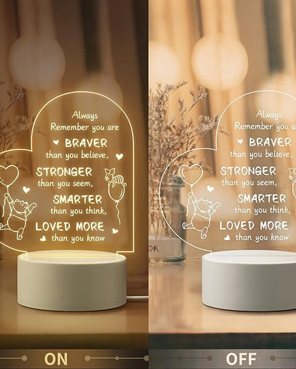 Gifts for Women Friends Kids - Inspirational Night Lamp with Pooh Bear Design - Perfect Gifts for Birthday Christmas Valentines Anniversary Baby Shower, Show Strength and Love - LeafyLoom
