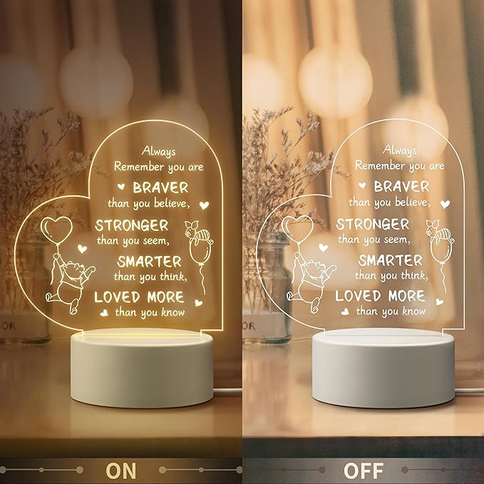 Gifts for Women Friends Kids - Inspirational Night Lamp with Pooh Bear Design - Perfect Gifts for Birthday Christmas Valentines Anniversary Baby Shower, Show Strength and Love - LeafyLoom