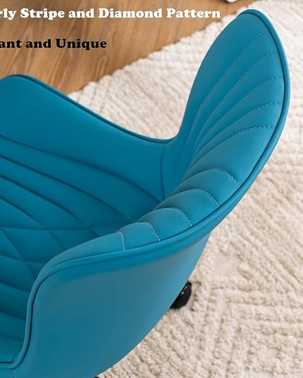 YOUTASTE Office Chair with Wheels Modern Armless Desk Chair, Adjustable Swivel Rolling Computer Task Chair, Faux Leather Sewing Chairs with Ergonomic Rocking Back Gaming Chair, Bright Blue - LeafyLoom