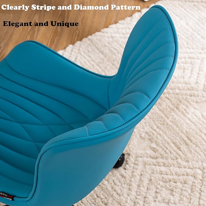 YOUTASTE Office Chair with Wheels Modern Armless Desk Chair, Adjustable Swivel Rolling Computer Task Chair, Faux Leather Sewing Chairs with Ergonomic Rocking Back Gaming Chair, Bright Blue - LeafyLoom