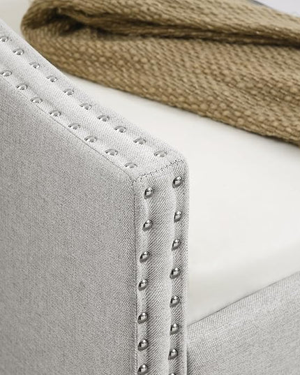 Twin Size Upholstered Daybed with Trundle, Wooden Sofa Bed w/Button Tufted Backrest and Waved Shape Arms, Space-Saving Design, No Box Spring Needed, for Living Room, Bedroom, Dorm, Beige - LeafyLoom