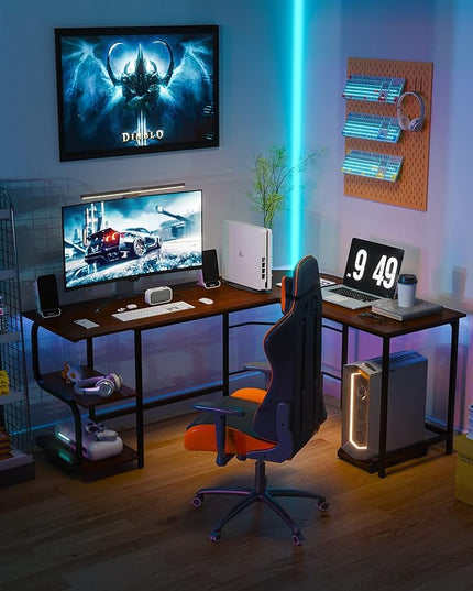 Teraves Reversible L Shaped Desk with Shelves 69“ Corner Computer Desk Gaming Desk Workstation for Home Office - LeafyLoom