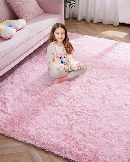 Softlife Ultra Soft Fluffy Area Rugs for Bedroom, Girls and Boys Room Kids Room Nursery Rug, 4 x 5.3 Feet Pink Shaggy Fur Indoor Plush Modern Floor Carpet for Living Room Christmas Decor - LeafyLoom