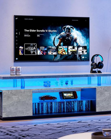 NicBex TV Stand for 70 Inch TV LED Gaming Entertainment Center Media Storage Console Table with Large Sliding Drawer & Side Cabinet for Living Room,Bedroom,63 Inch,Grey - LeafyLoom