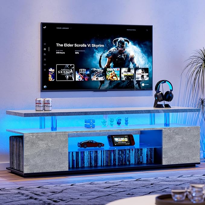 NicBex TV Stand for 70 Inch TV LED Gaming Entertainment Center Media Storage Console Table with Large Sliding Drawer & Side Cabinet for Living Room,Bedroom,63 Inch,Grey - LeafyLoom