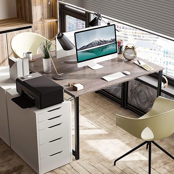 Coleshome 40 Inch Computer Desk, Modern Simple Style Desk for Home Office, Study Student Writing Desk, Grey Oak - LeafyLoom