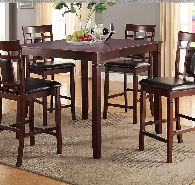 NicBex Dining Room Table Set for 4 Bar Table and Chairs Set Modern Contemporary 5Pc Dining Set with Unique Eyelet Back and 4 Chairs Cushion Seats Dining Room Furniture, Brown - LeafyLoom