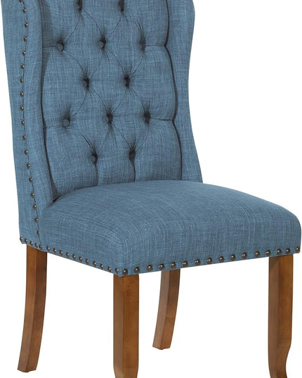 OSP Home Furnishings Jessica Button Tufted Wingback Upholstered Dining Chair with Wood Legs, Navy Blue Fabric - LeafyLoom