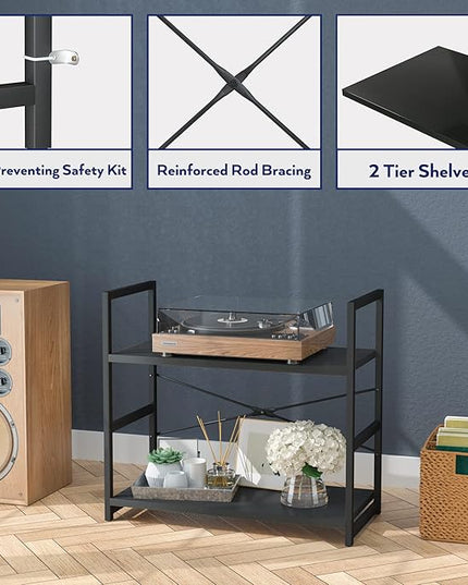 NUMENN 2 Tier Bookshelf, Bookcase Shelf Storage Organizer, Modern Book Shelf for Bedroom, Living Room and Home Office, Black - LeafyLoom