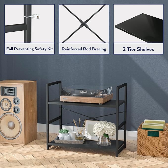 NUMENN 2 Tier Bookshelf, Bookcase Shelf Storage Organizer, Modern Book Shelf for Bedroom, Living Room and Home Office, Black - LeafyLoom