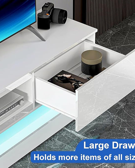 Glossy White LED TV Stand for 75 Inch TV, Modern TV Console Table with Storage and LED Lights, Gaming Media Entertainment Center for Living Room Bedroom (63 Inch, White) - LeafyLoom