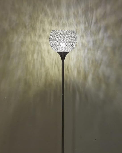 Spherical Crystal Floor Lamp, Silver 8.7 in Shade Elegant Standing Light with Crystal Lamp Shade for Living Room, Bedroom, Office, Modern Chrome 61 in Tall Pole Lighting, E26 Base, LED Bulb Included - LeafyLoom