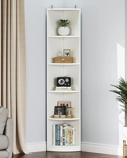 YITAHOME 5-Tier Corner Shelf, 70.8" Tall Modern Free Standing Corner Bookshelf, 5 Shelf Display Corner Bookcase and Bookshelves,Wooden Open Storage Book Shelves for Living Room, Home Office, White - LeafyLoom