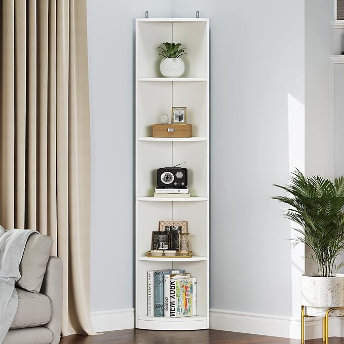 YITAHOME 5-Tier Corner Shelf, 70.8" Tall Modern Free Standing Corner Bookshelf, 5 Shelf Display Corner Bookcase and Bookshelves,Wooden Open Storage Book Shelves for Living Room, Home Office, White - LeafyLoom