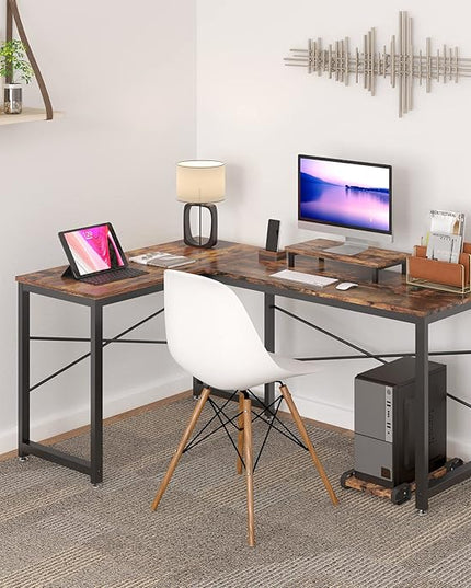 Computer Desk, L Shaped Desk with Large Desktop, Corner Desk with Monitor Stand PC Laptop Table Computer Workstation for Home Office (Rustic Brown) - LeafyLoom