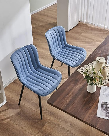 YOUNUOKE Blue Dining Chairs Set of 2 Upholstered Mid Century Modern Kitchen Dinner Chair Armless Faux Leather Guest Waiting Room Side Chair with Padded Backrest Metal Legs for Living Room Bedroom - LeafyLoom
