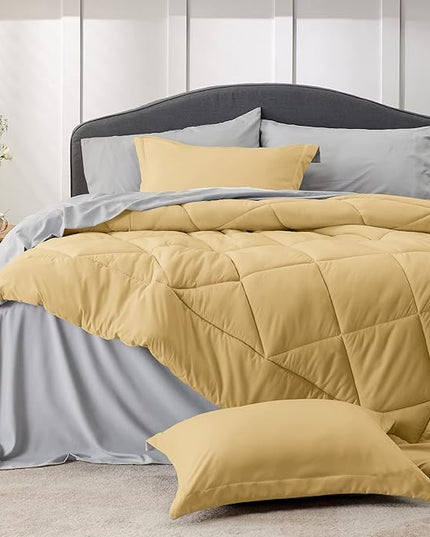 Bedsure Yellow King Size Comforter Set - 7 Pieces Reversible King Bed in a Bag King Bed Set with Comforters, Sheets, Pillowcases & Shams, King Bedding Sets - LeafyLoom
