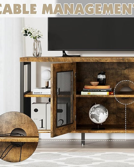 TV Stands for Living Room, TV Stand 65 Inch for Bedroom, Industrial & Farmhouse Tv Console Entertainment Center with Storage, Modern Wood Television Stands and Metal Open Bookshelf, Brown - LeafyLoom