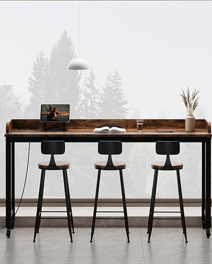 70.8" Standing Desk with Charging Station, Extra Long Desk on Wheels for Standing and Sitting, Sofa Table Behind Couch with Power Outlets and USB Ports, Easy Assembly, Walnut - LeafyLoom
