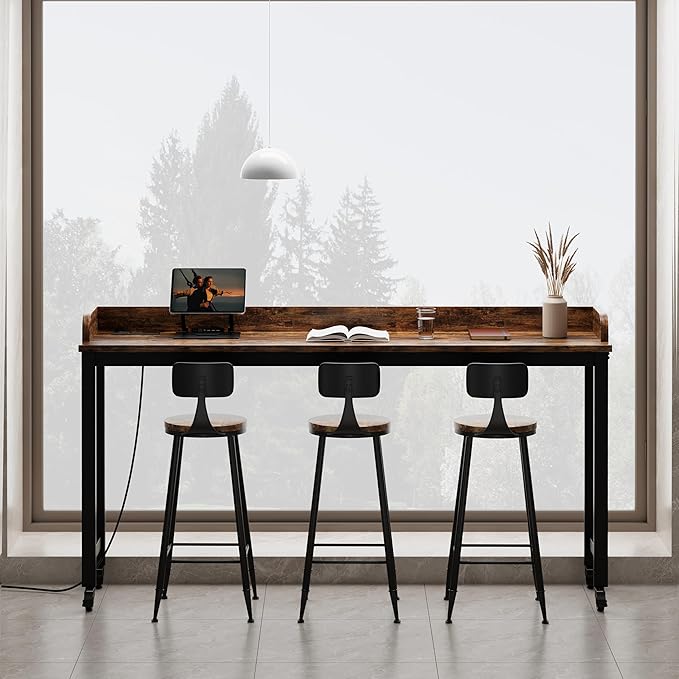 70.8" Standing Desk with Charging Station, Extra Long Desk on Wheels for Standing and Sitting, Sofa Table Behind Couch with Power Outlets and USB Ports, Easy Assembly, Walnut - LeafyLoom