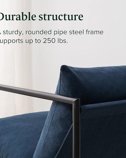 ZINUS Aidan Sling Accent Chair / Metal Framed Armchair with Shredded Foam Cushioning, Navy - LeafyLoom