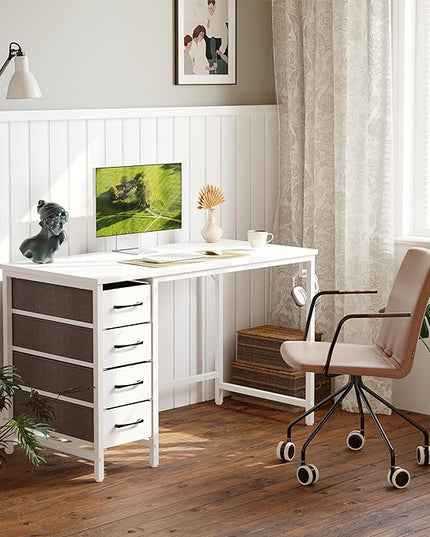 CubiCubi 47 Inch Computer Desk with 4 Drawers, Home Office Desk with Storage, Modern Study Writing Desk, White - LeafyLoom