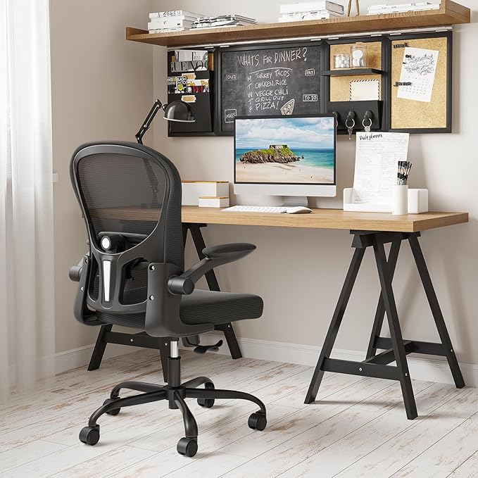 Home Office Chair with Lumbar Support, Ergonomic Design Desk Chair,Recline Feature,Height Adjustable,Space Saving,Black - LeafyLoom