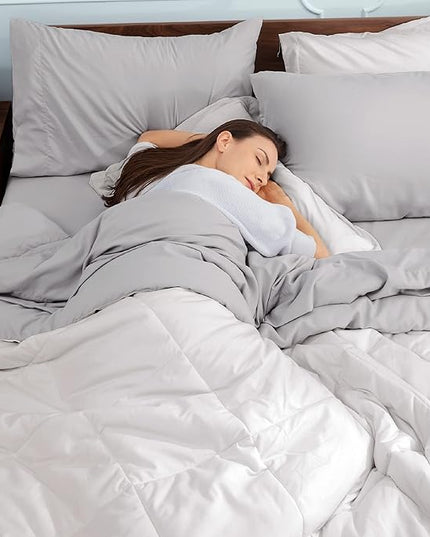 Bedsure White Twin Comforter Sets - 5 Pieces Reversible Twin Bedding Sets for College, White Extra Long Twin Bed Set with Comforters, Sheets, Pillowcase & Sham - LeafyLoom