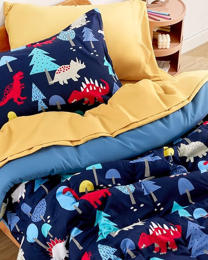 SLEEP ZONE Kids Bedding Comforter Set Full/Queen Size - Super Cute & Soft Kids Bedding 7 Pieces Set with Comforter, Sheet, Pillowcase & Sham (Dinosaur Land) - LeafyLoom